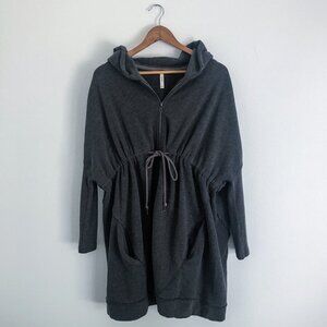 Free People Dolman sleeve empire waist Gray hooded zipped sweatshirt